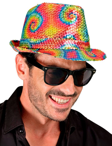 Felnőtt nyakkendő-festék flitter borsalino kalap