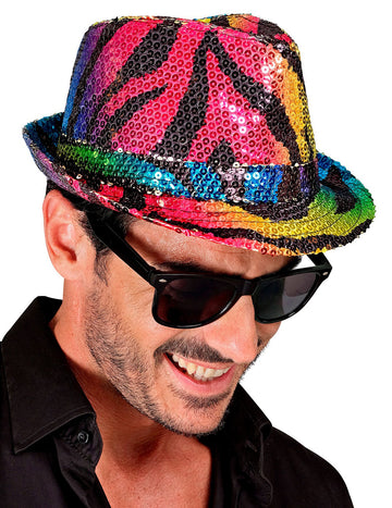 Felnőtt többszínű tigris flitter borsalino kalap