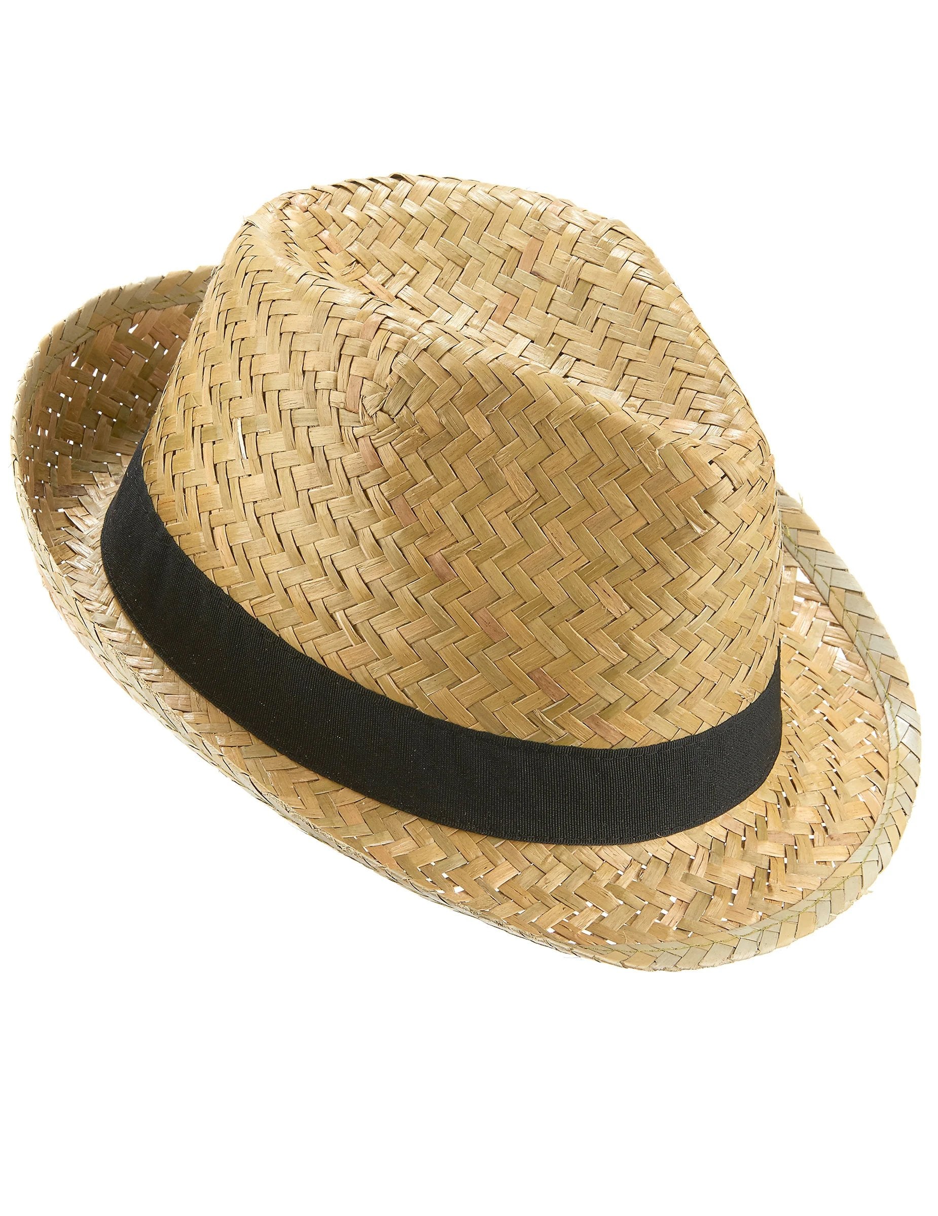 Vue de profil du chapeau borsalino en paille pour adulte avec bande noire