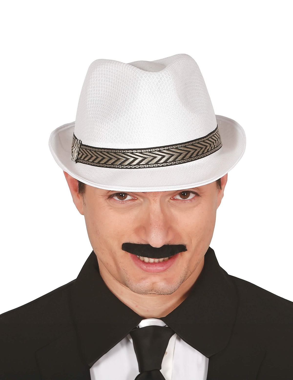 Elölnézet felnőtt fehér borsalino trilby kalapról