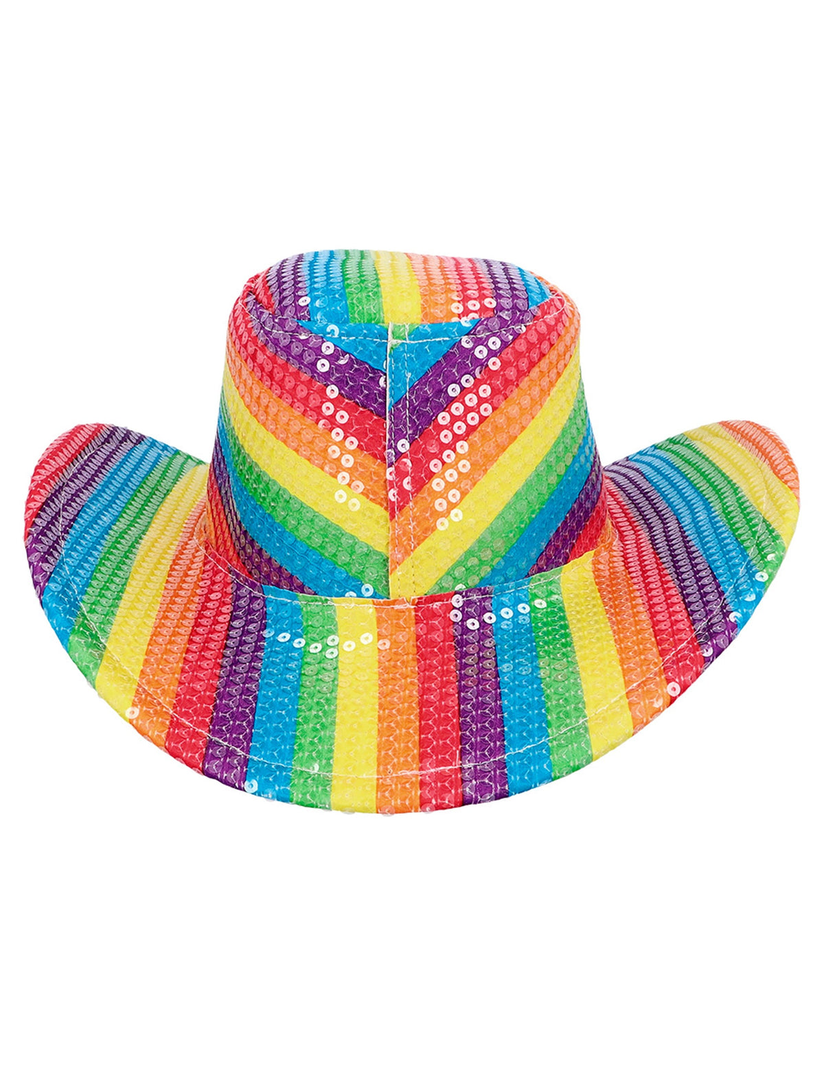 Vue de dos du chapeau de cowboy à paillettes arc en ciel