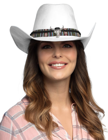 Felnőtt fehér cowboy kalap bivalyfejjel