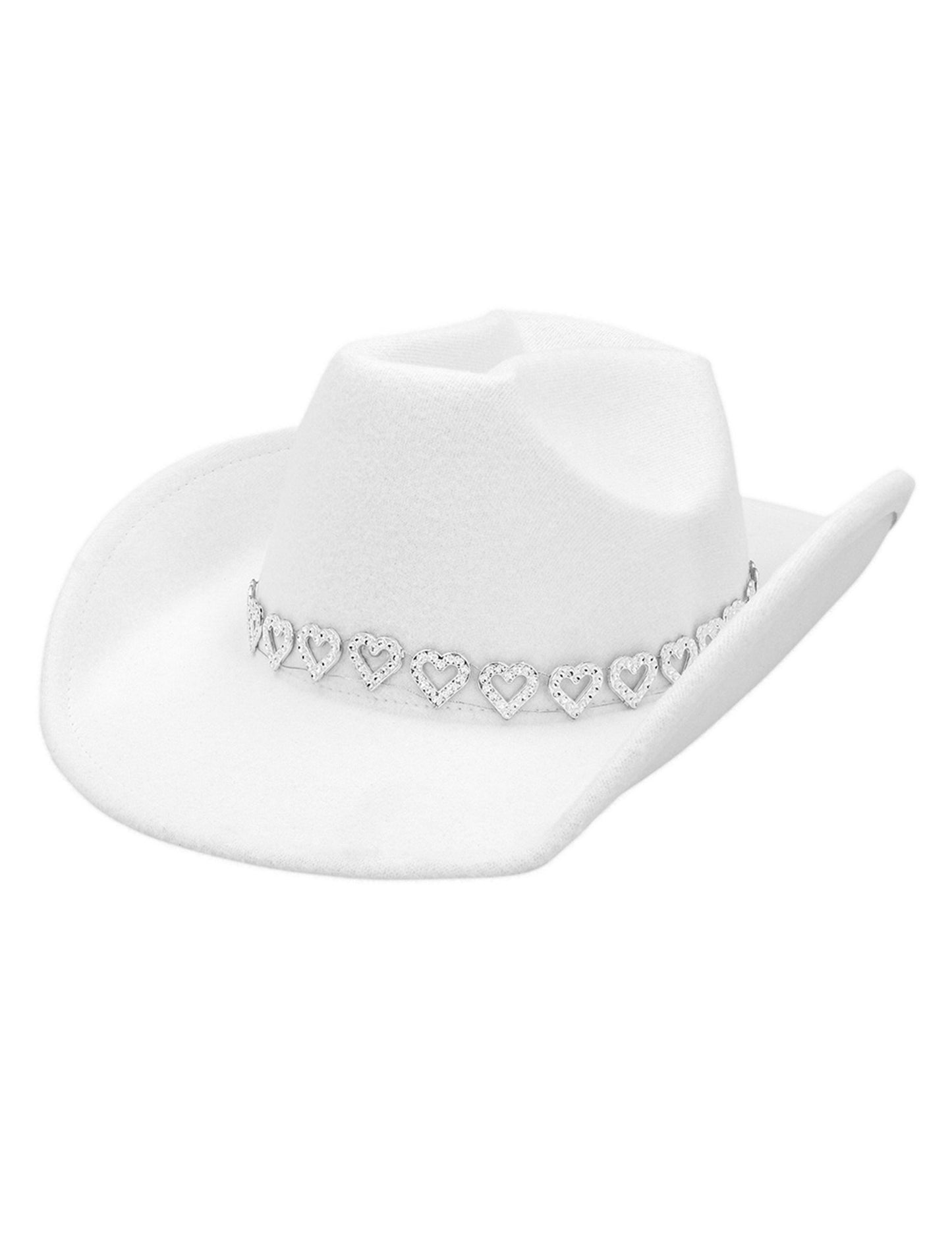 Fehér cowboy kalap csillogó szívekkel, felnőtteknek 