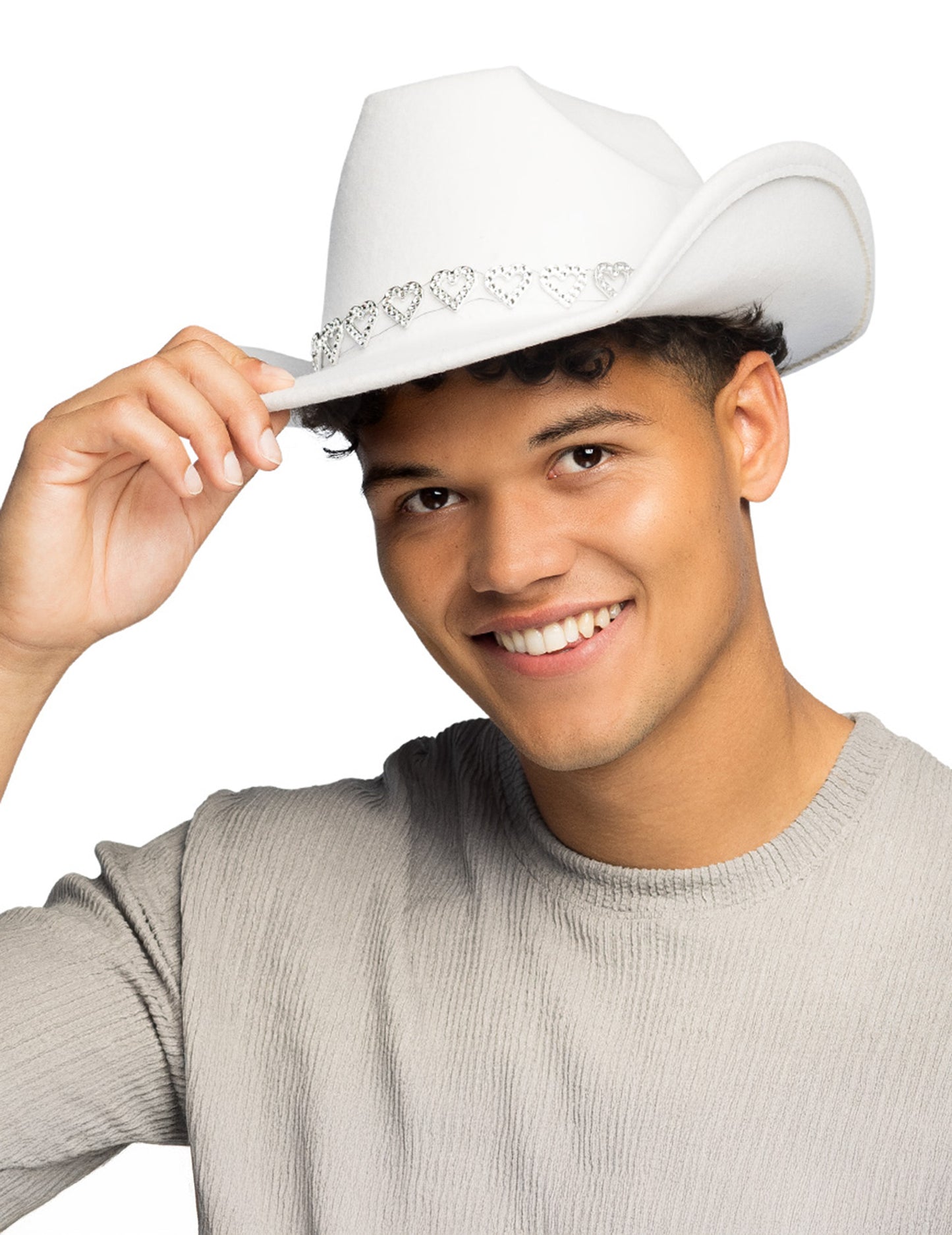 Fehér cowboy kalap csillogó szívekkel, felnőtteknek 