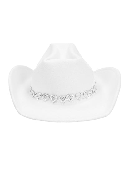 Fehér cowboy kalap csillogó szívekkel, felnőtteknek 