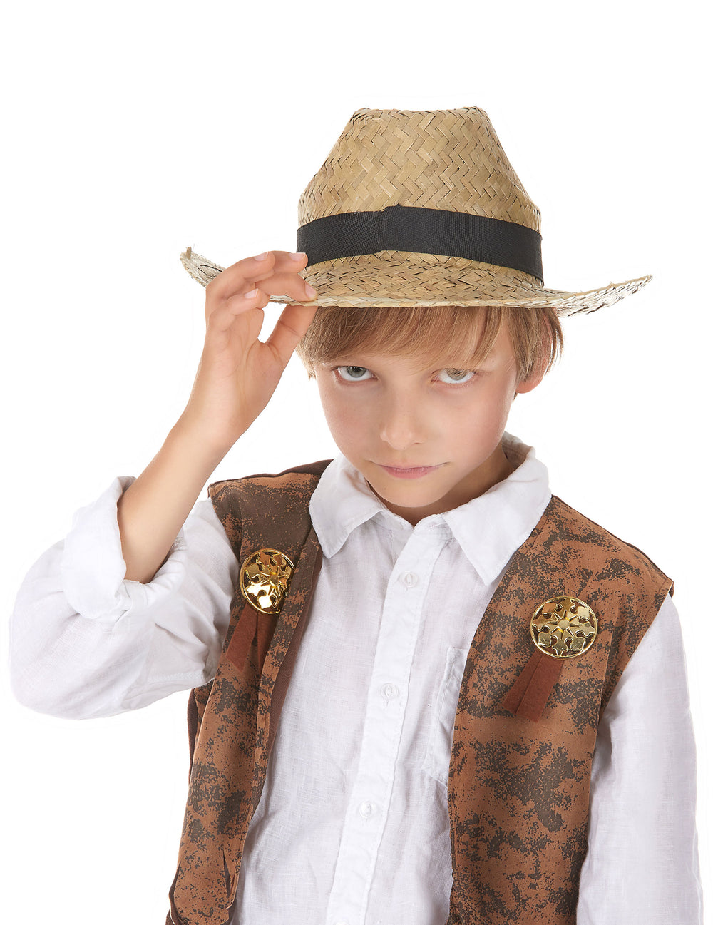 Chapeau de cowboy en paille pour enfant avec ruban noir