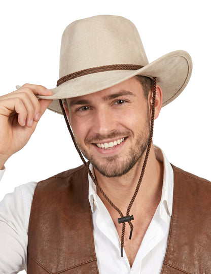 Chapeau cowboy luxe beige en suede adulte