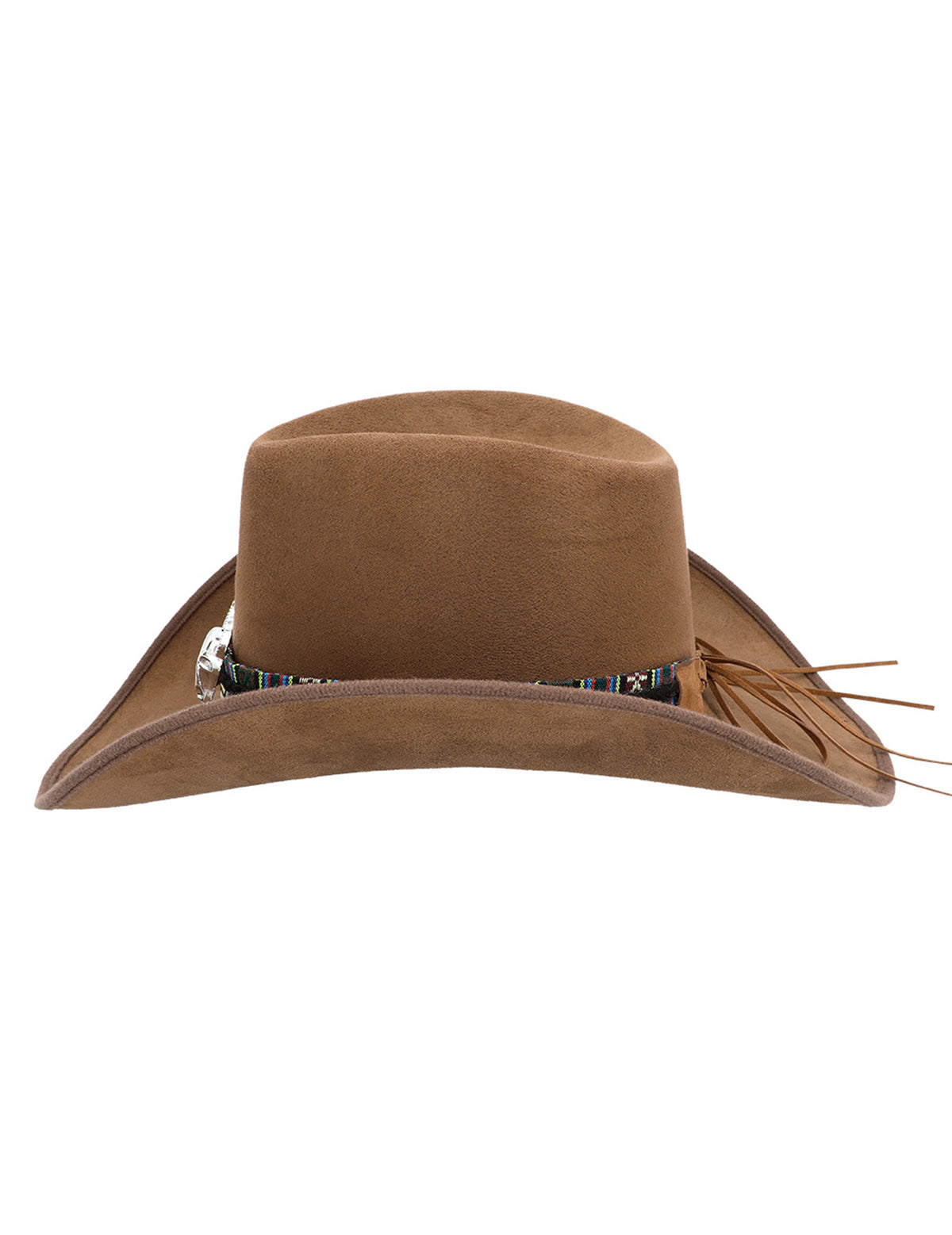 Détail des lanières à franges du chapeau de cowboy à tête de buffle