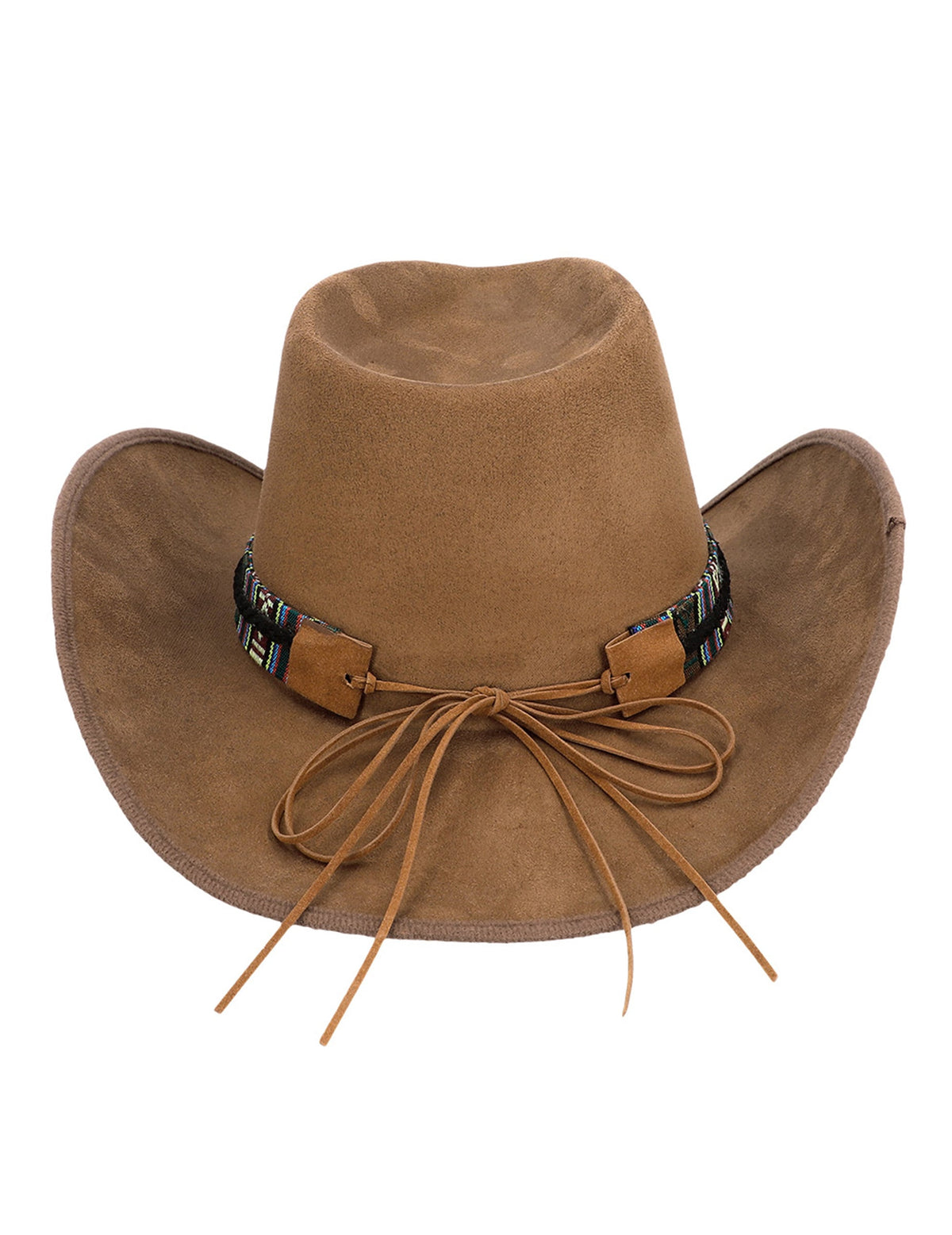 Chapeau de cowboy à tête de buffle pour adulte marron avec bandeau ethnique et lacets