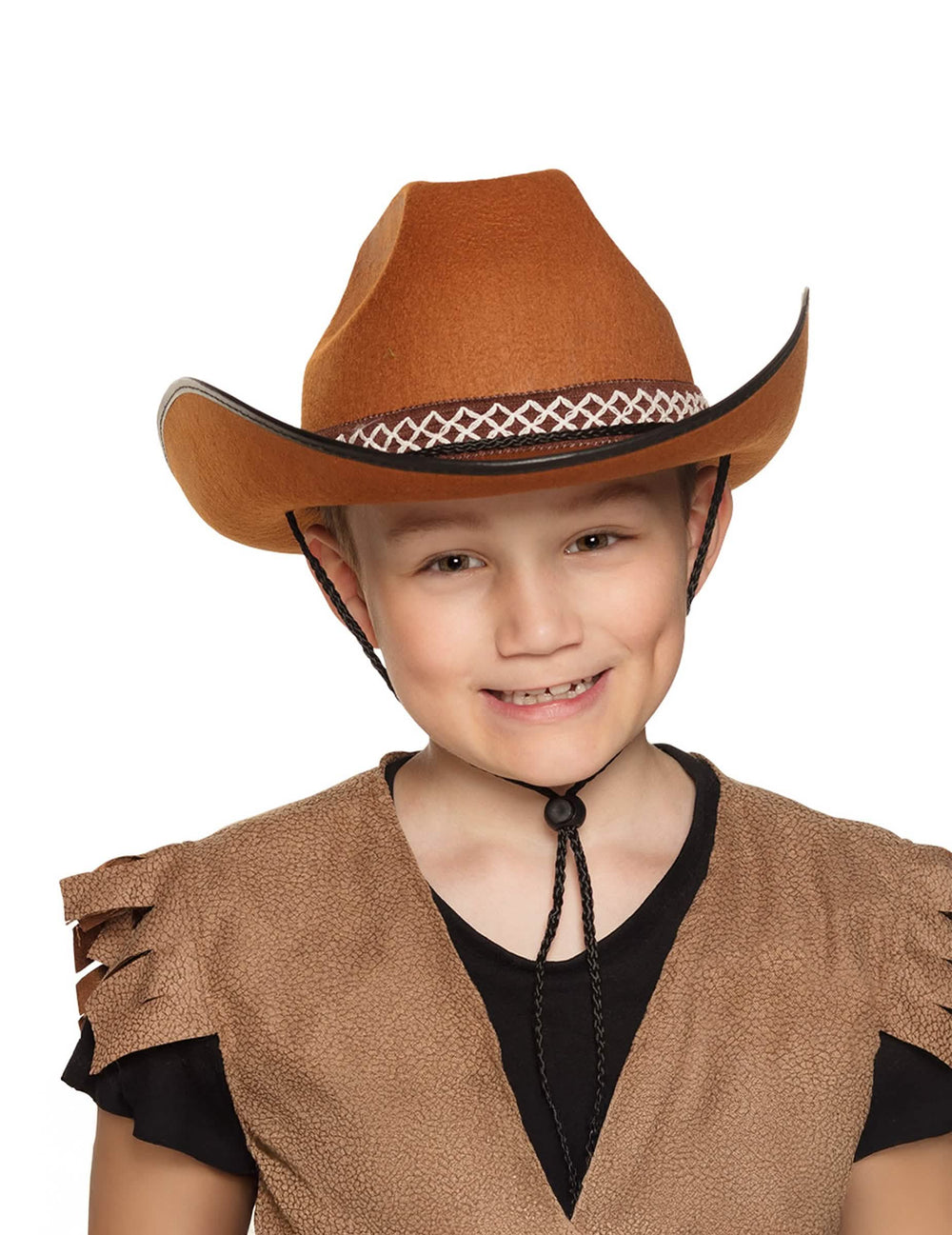 Barna cowboykalap gyermekeknek fehér fonott szegéllyel