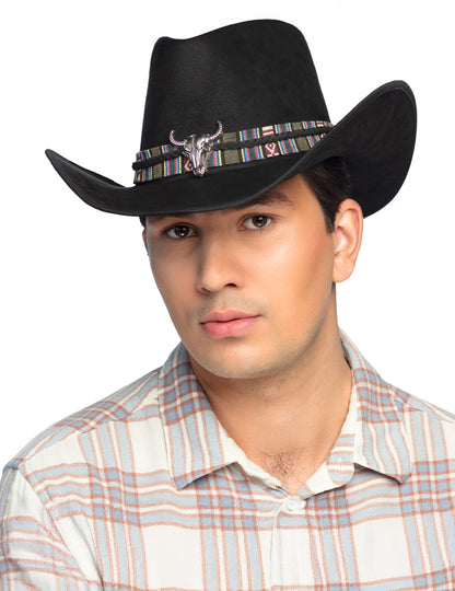 Felnőtt fekete cowboy kalap bivalyfejjel