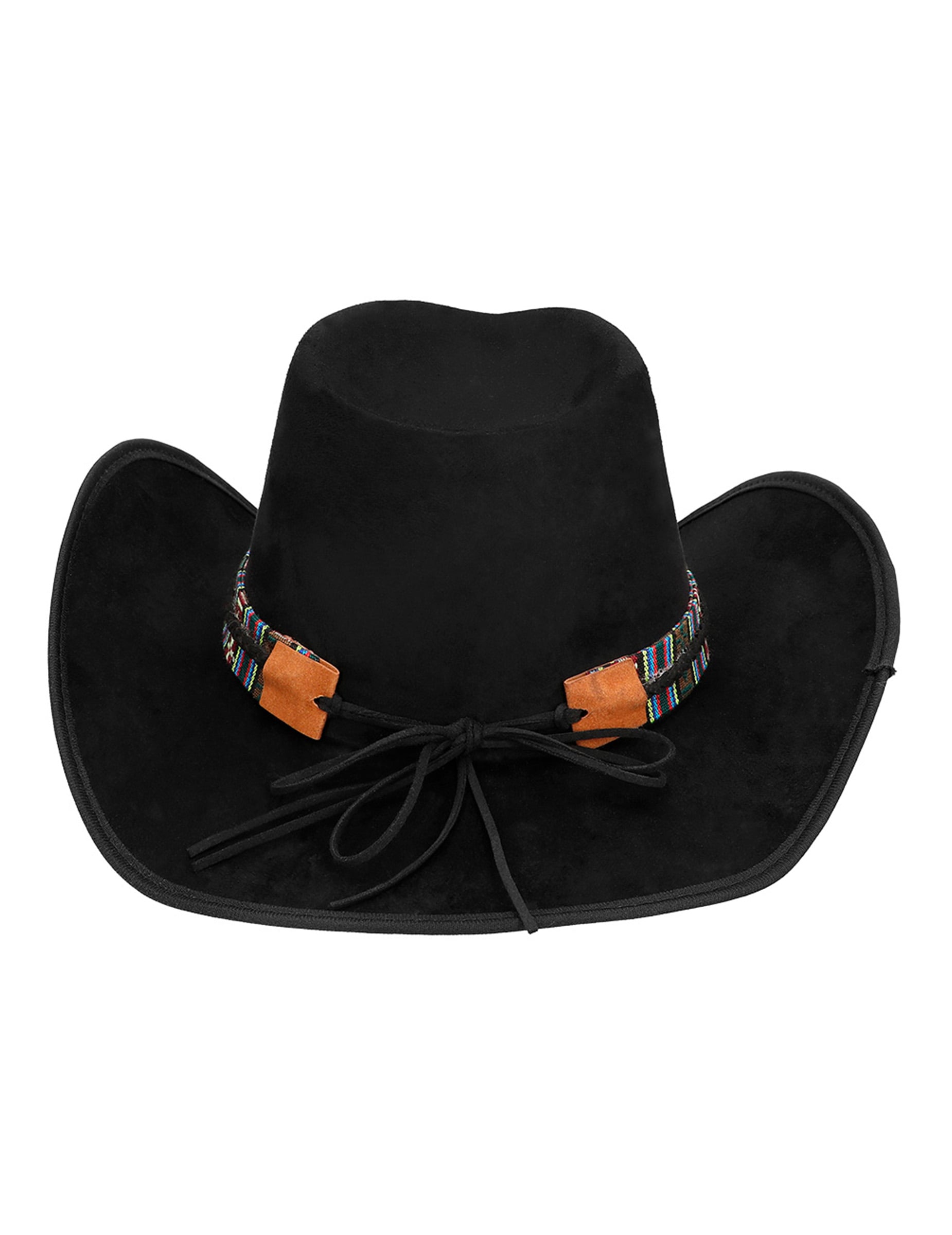 Chapeau de cowboy à tête de buffle pour adulte noir avec bandeau coloré