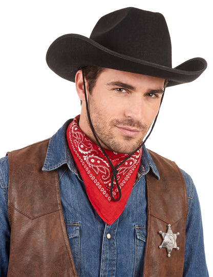 Felnőtt fekete cowboy kalap zsinórral
