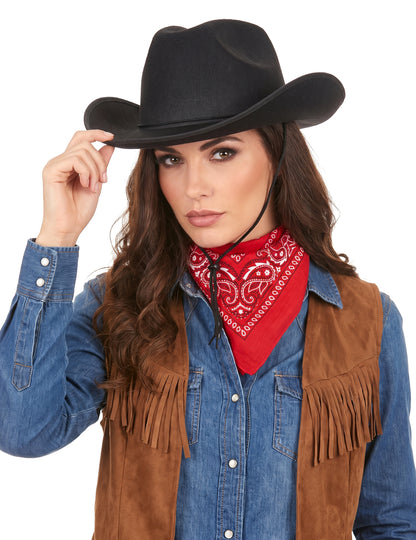 Felnőtt fekete cowboy kalap zsinórral