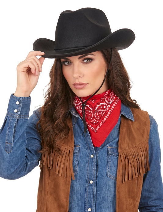 Felnőtt fekete cowboy kalap zsinórral