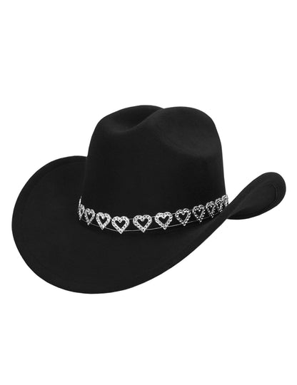Fekete cowboy kalap csillogó szívekkel, felnőtteknek 