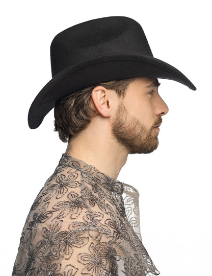 Fekete cowboy kalap csillogó szívekkel, felnőtteknek 