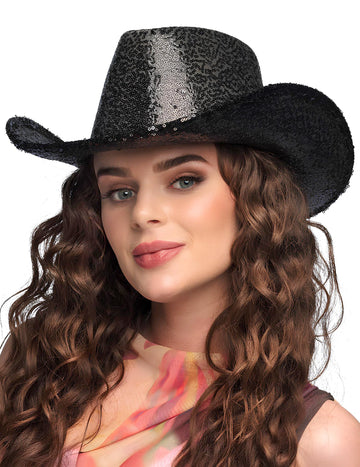 Felnőtt fekete cowboy kalap flitterekkel