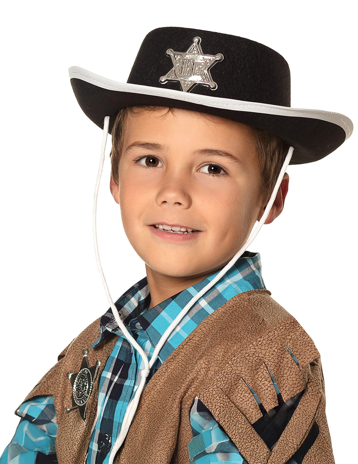 Chapeau de cowboy pour enfant noir avec étoile de shérif