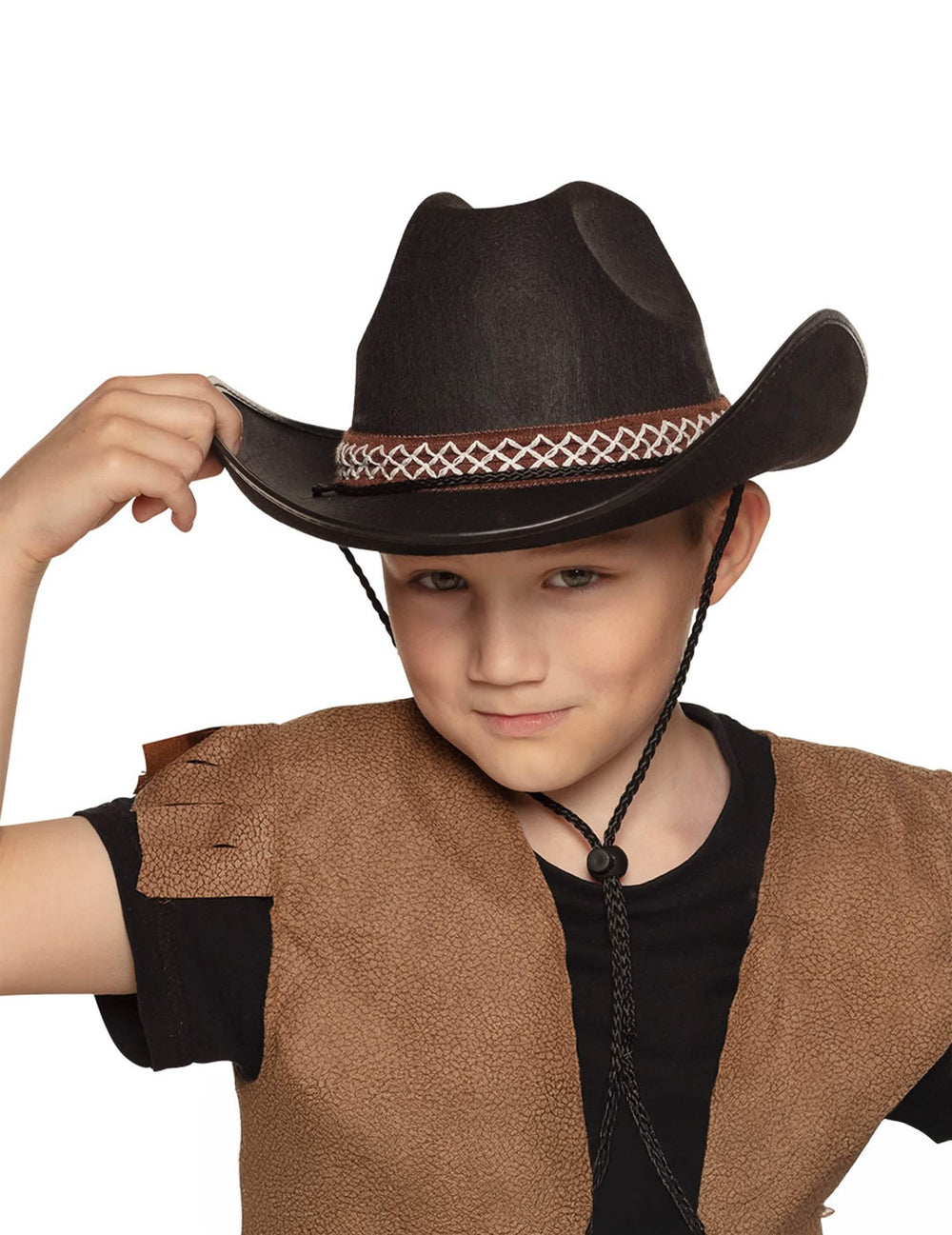 Gyermek cowboykalap fekete barna és fehér szegéllyel