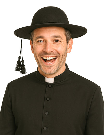 Chapeau curé pour adulte noir à pompons