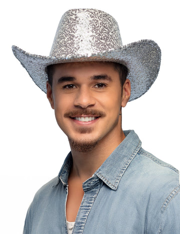 Felnőtt ezüst flitteres cowboy kalap