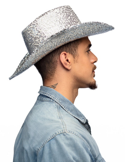 Felnőtt ezüst flitteres cowboy kalap