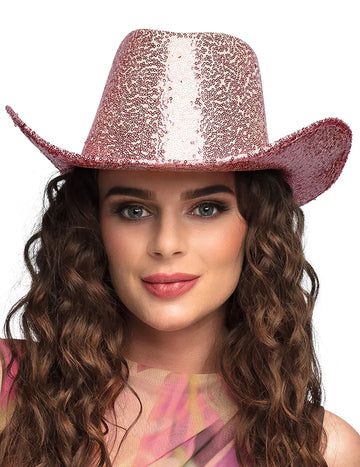 Felnőtt világos rózsaszín flitteres cowboy kalap
