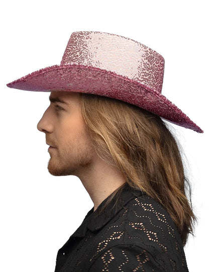 Felnőtt világos rózsaszín flitteres cowboy kalap