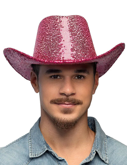 Felnőtt fukszia rózsaszín flitteres cowboy sapka