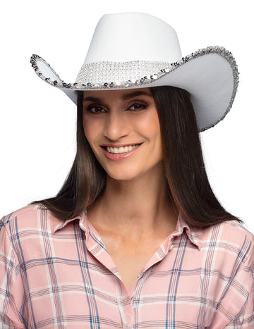Felnőtt fehér cowboy kalap strasszokkal