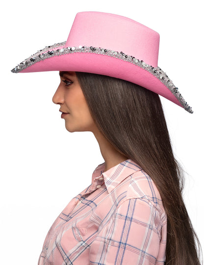 Felnőtt világos rózsaszín cowboy kalap strasszokkal