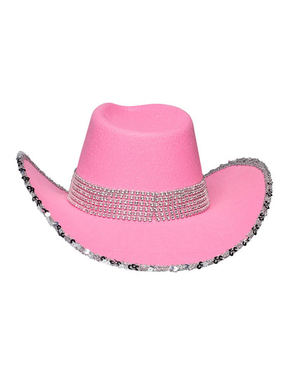 Felnőtt világos rózsaszín cowboy kalap strasszokkal