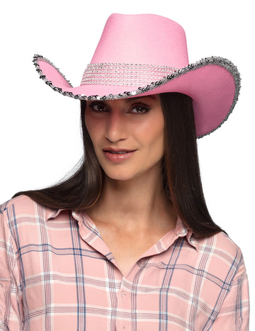 Felnőtt világos rózsaszín cowboy kalap strasszokkal