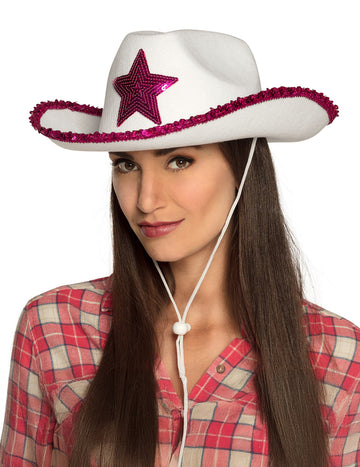 Fehér cowgirl kalap rózsaszín flittercsillagokkal