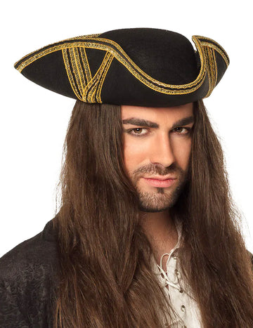 Felnőtt fekete kalóz kalap arany díszítéssel