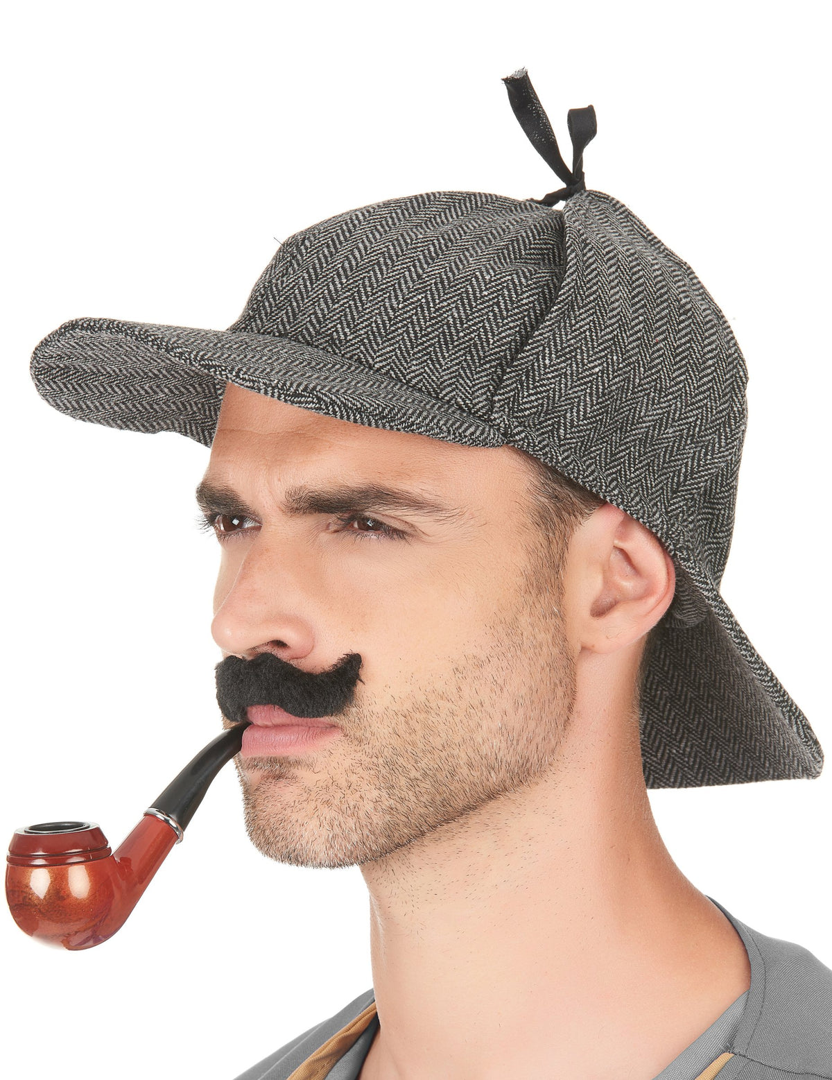 Chapeau détective anglais pour adulte gris à motif chevrons