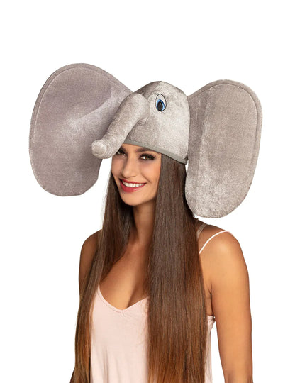 Chapeau éléphant pour adulte gris en peluche avec grandes oreilles et trompe