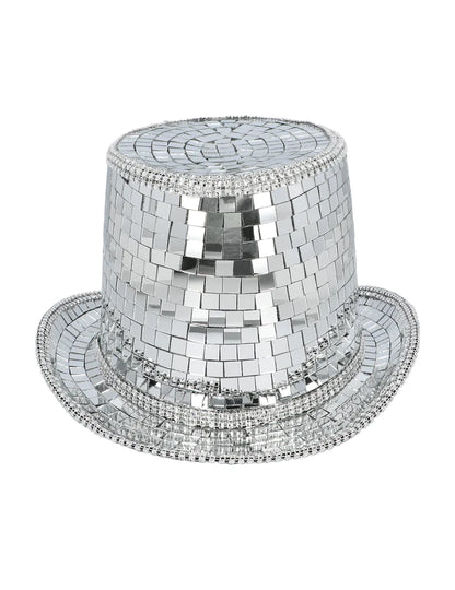 Vue de dessus du chapeau haut de forme disco à facettes pour adulte
