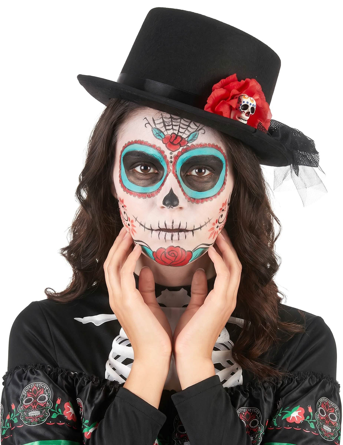 Fekete alakú kalapú koponya koponya dia de los muertos felnőtt