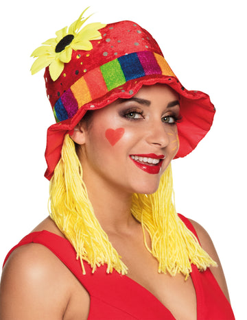 Piros felső kalap napraforgóval