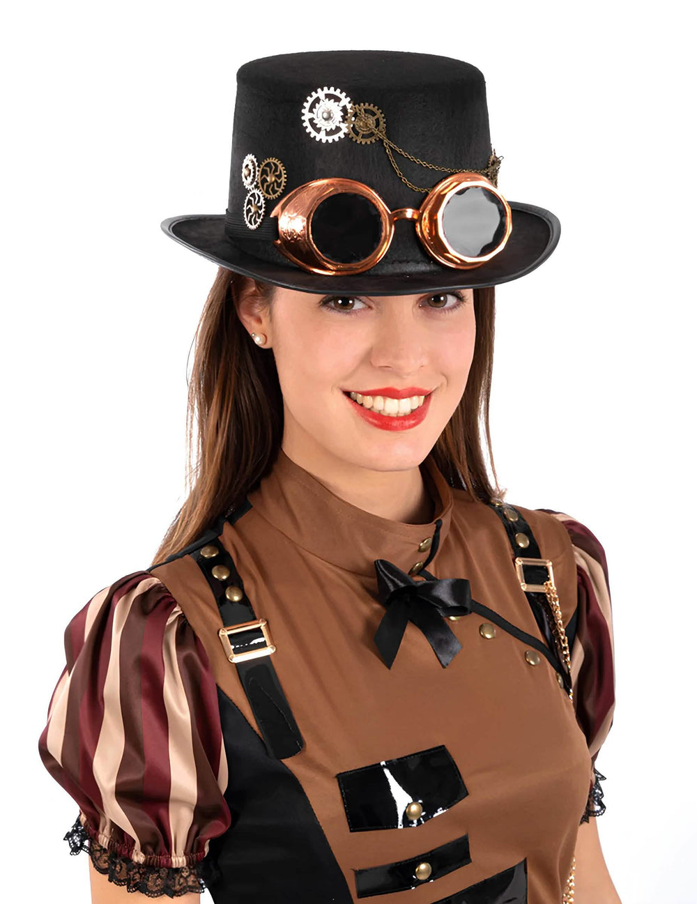 steampunk cilinder felnőtt fekete filcből szemüvegek és fogaskerekekkel