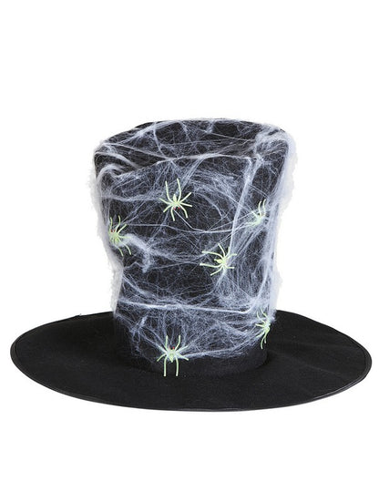 Gros plan sur la toile et les araignées du chapeau haut de forme toile avec araignées