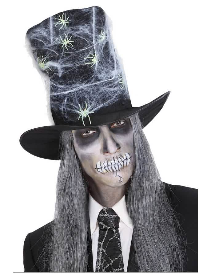 Cilinder vászonból pókokkal halloweenre felnőtt fekete és fehér