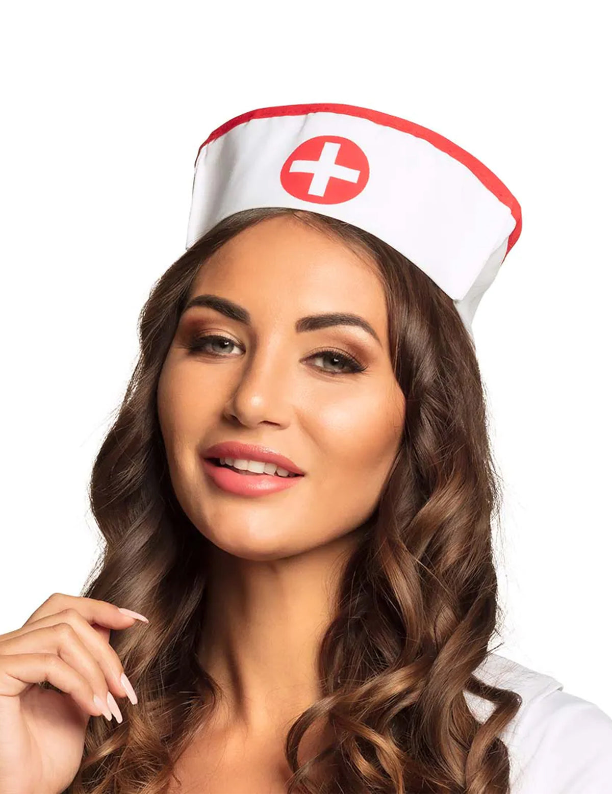 Chapeau infirmière pour femme blanc et rouge avec croix