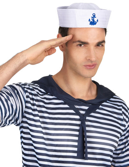 Chapeau marin pour homme blanc avec ancre bleue