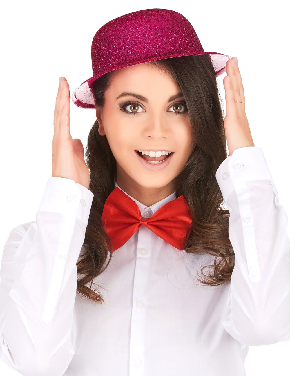 Chapeau melon pailleté pour adulte fuschia
