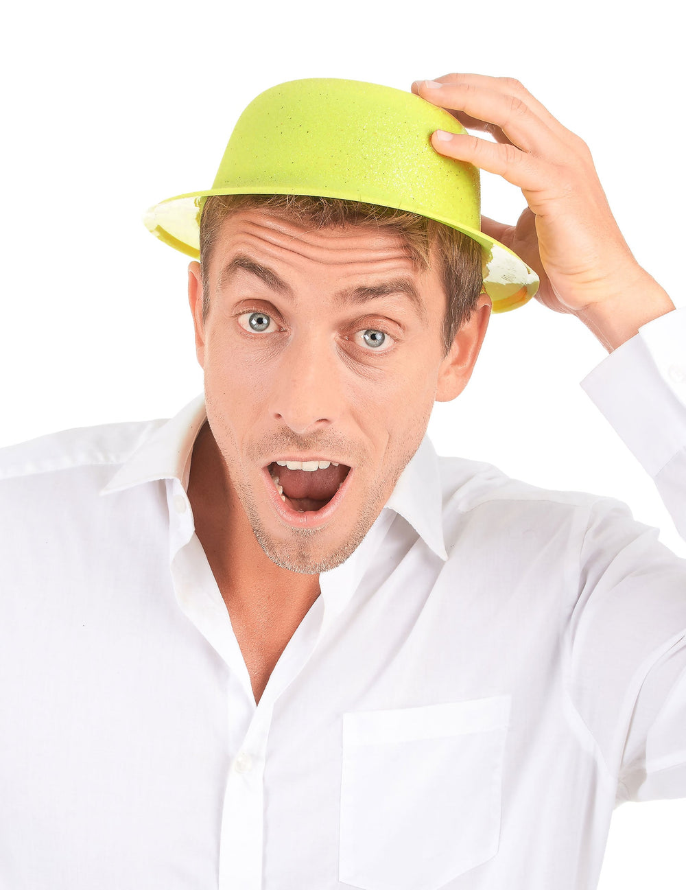 Vue portée du chapeau melon pailleté pour adulte