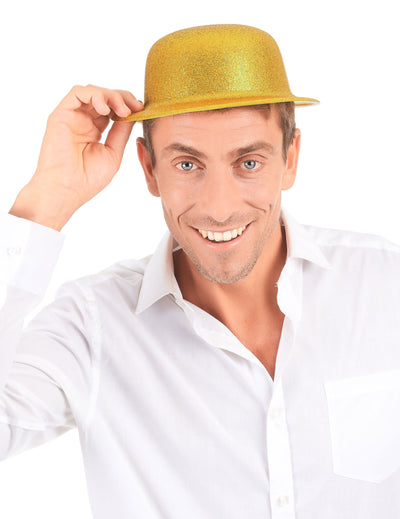 Chapeau melon pailleté pour adulte doré