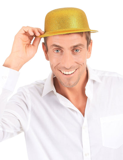 Chapeau melon pailleté pour adulte doré